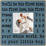 THYGIFTREE boy mom picture frame front view showing the sentimental quote and rustic blue finish.