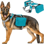 Dora Bridal dog backpack harness in blue large front view on a german shepherd