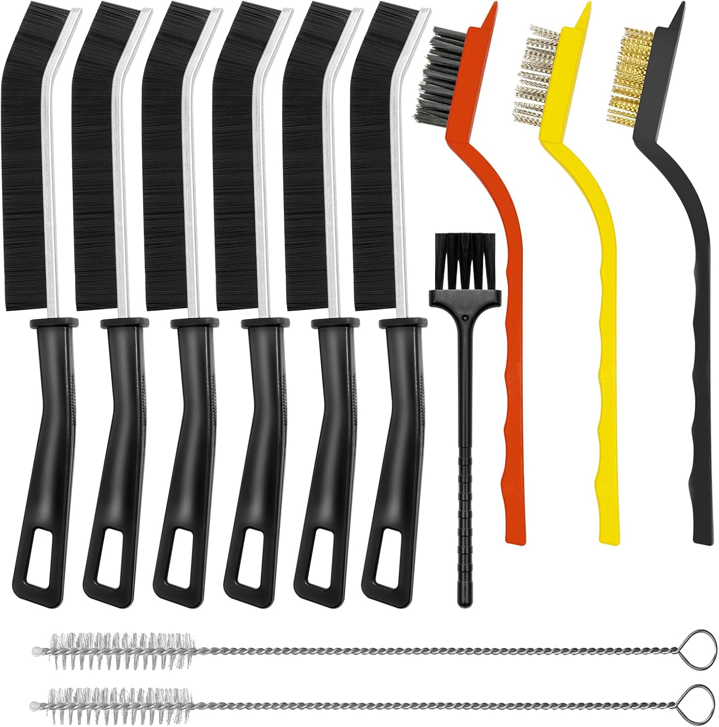 LCWYORH 12 Piece Crevice Cleaning Brush Set front view showing complete assortment of gap and wire brushes for household deep cleaning
