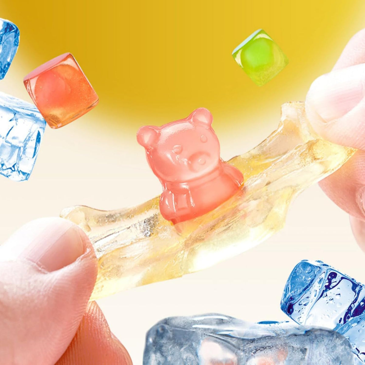 Close up of the zero fat frozen animal series gummy candies highlighting the detailed 3D texture.