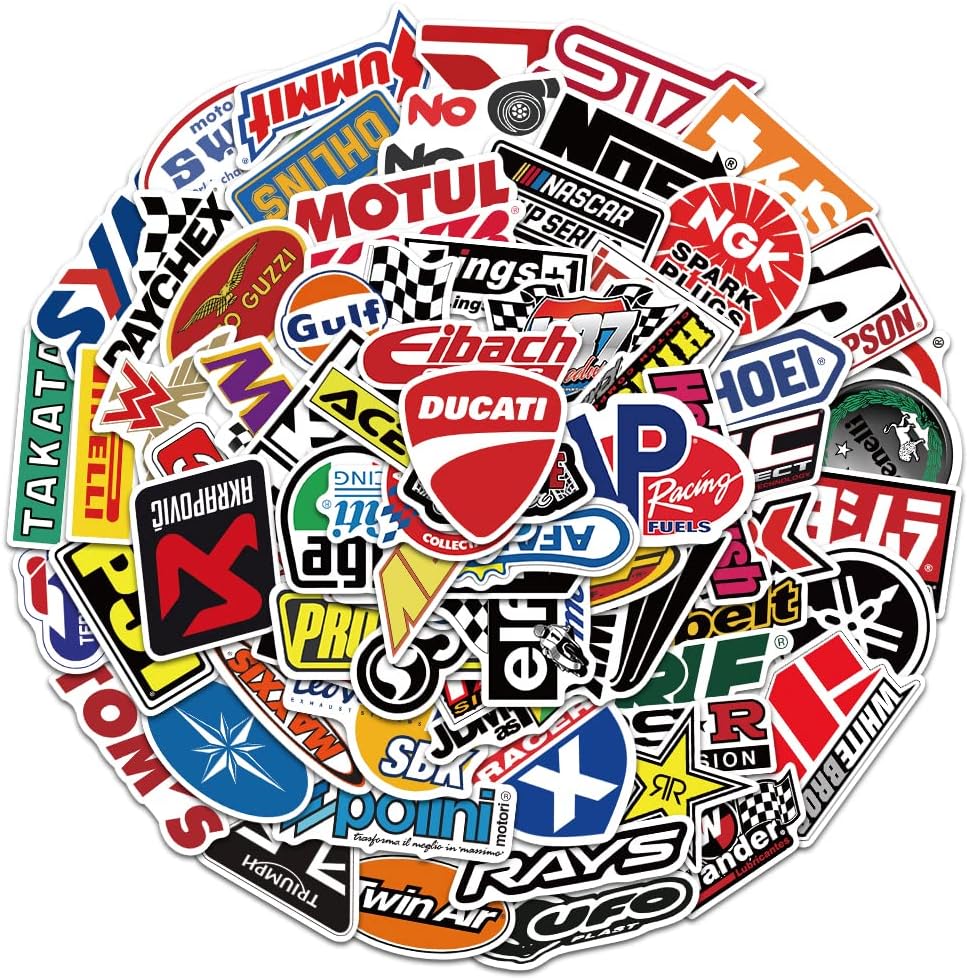 Letiezhi car and moto brand logo sticker pack featuring premium waterproof vinyl decals spread out on a table