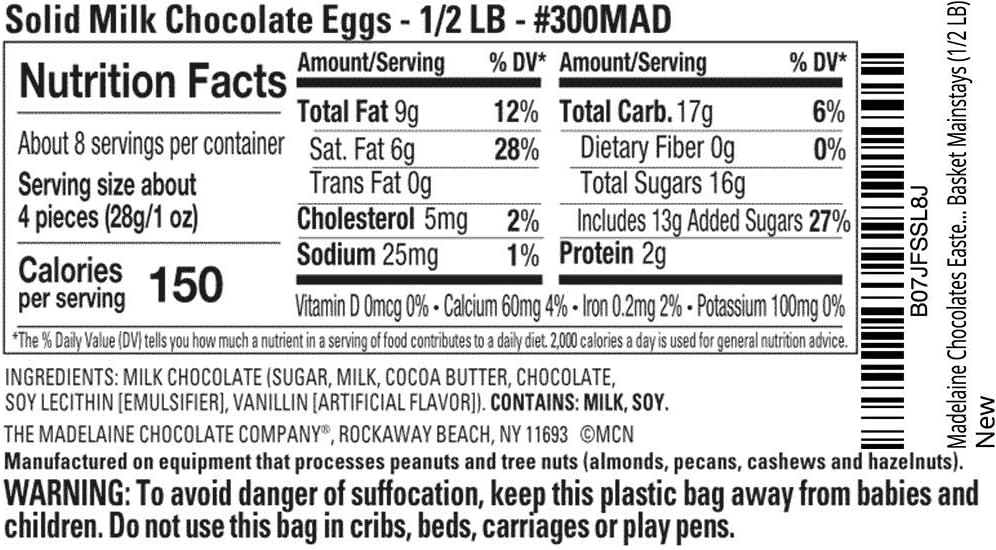 Eight ounce bag of imported American solid milk chocolate Easter candies close up view.