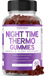 Close up of raspberry flavored night time metabolism gummies