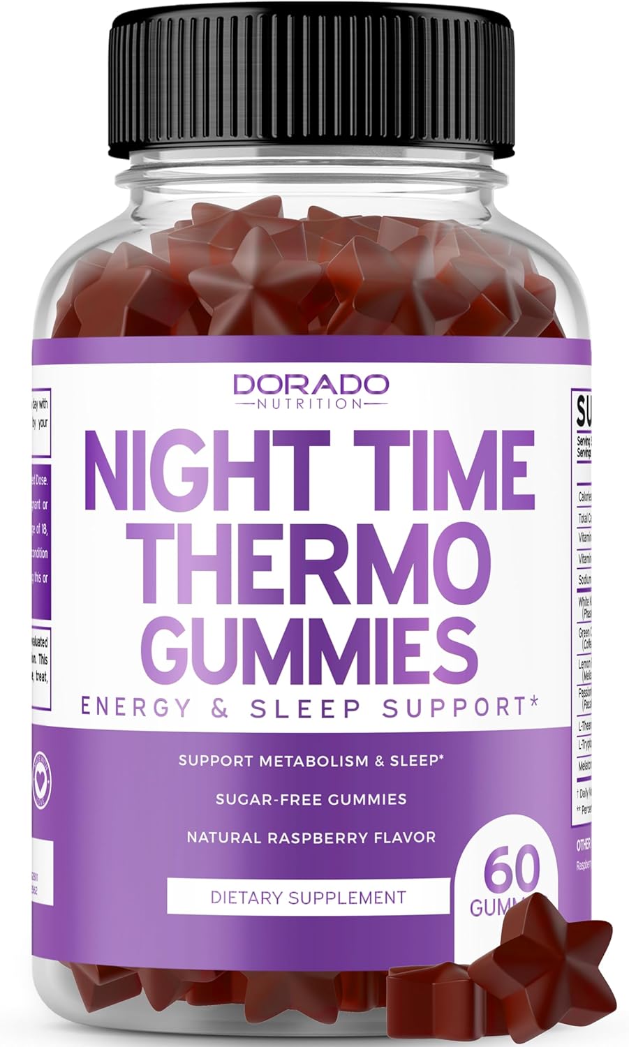 Close up of raspberry flavored night time metabolism gummies