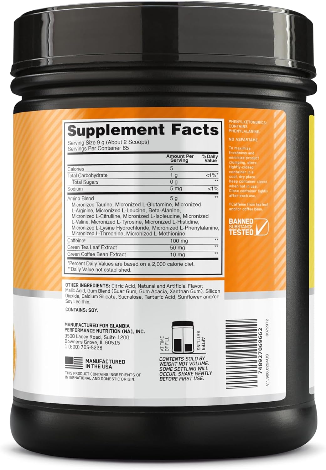 Back of the product packaging explaining the flexible scoop serving instructions for energy and recovery.