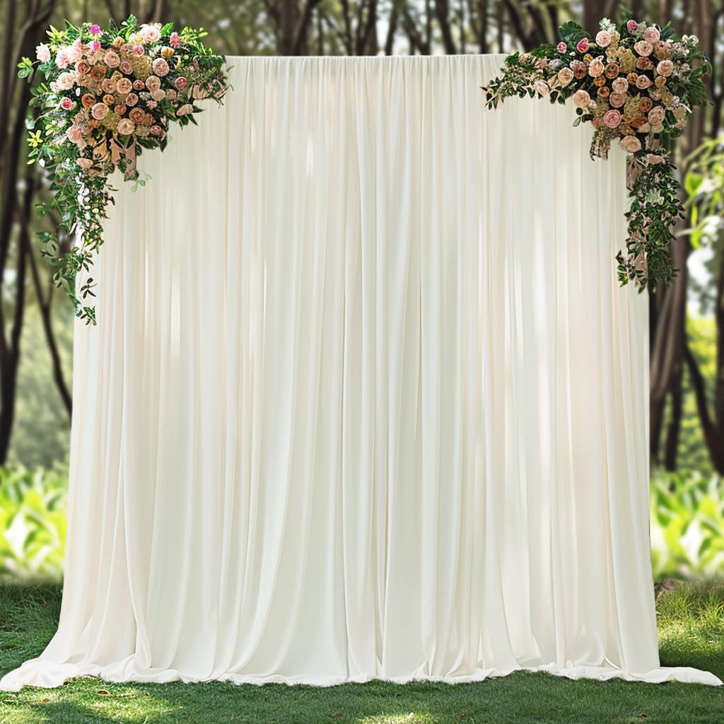 ESGOTBME wrinkle free ivory backdrop curtain front view for wedding decorations