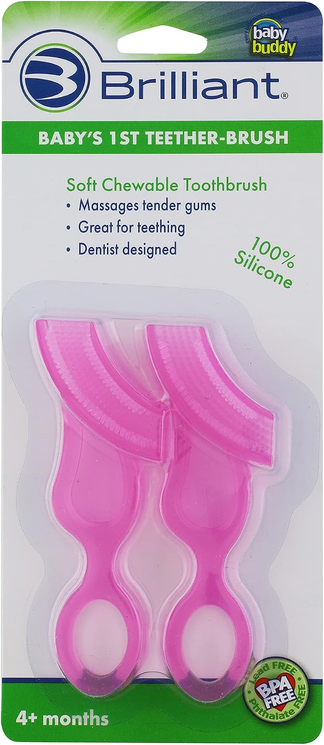 Brilliant Oral Care Baby's First Toothbrush, Smooth Silicone Bristles Gently Clean Tender Teeth and Gums, for Ages 4+ Months, Clear, 1 Pack - Image 12