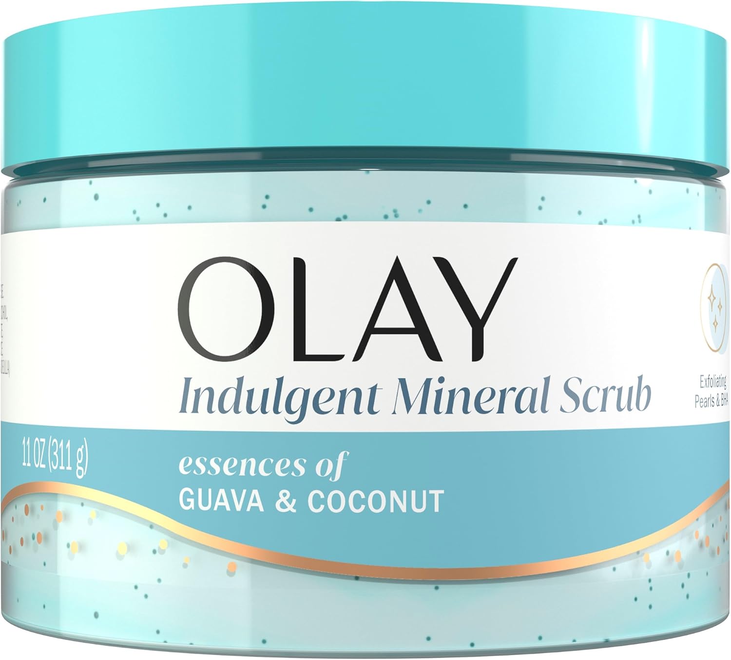 Olay Body Indulgent Mineral Scrub, Skin Exfoliating & Massaging Pearls, Nourishing Soft & Gentle Formula, Renewing BHA, Vitamin B3 Complex, Luxurious Fragrances, Coconut & Guava Scent, 11 oz - Image 1