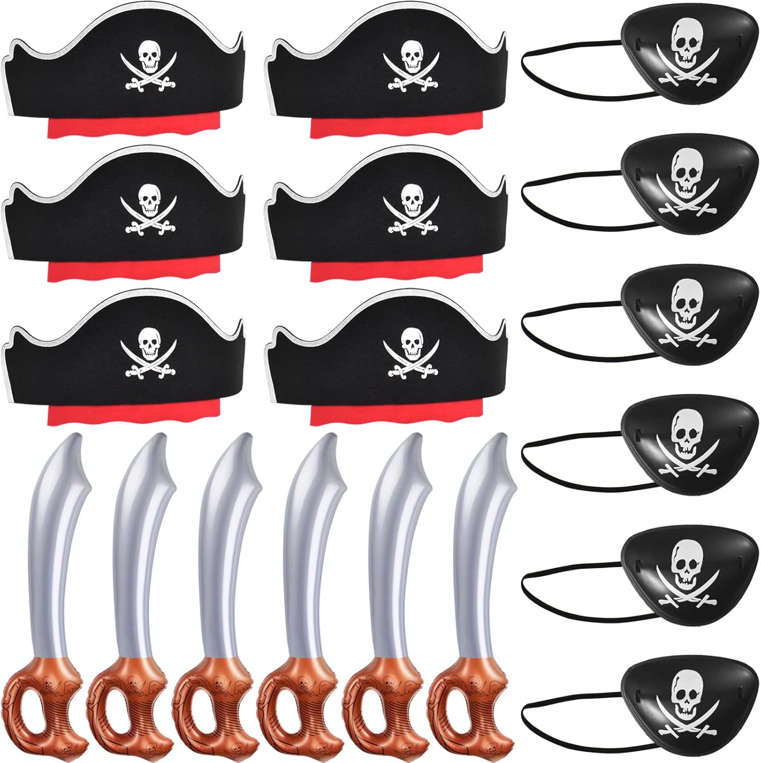 ZeeDix 18 piece kids pirate accessories costume set showing hats eye patches and swords