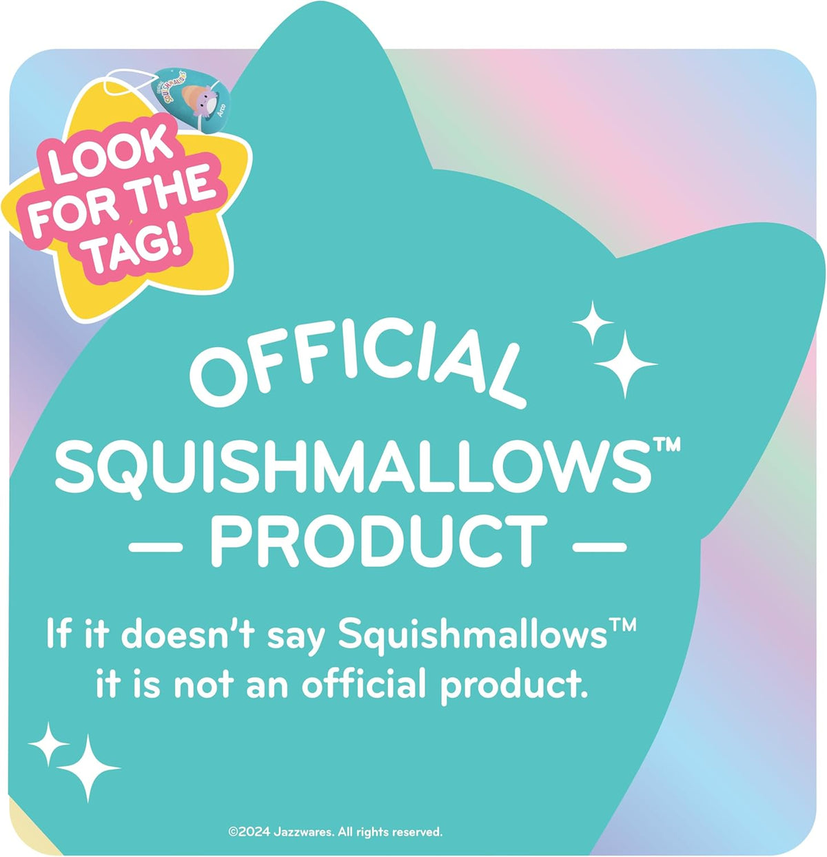 Squishmallows Jazwares authentic 10-inch plush tag and branding view