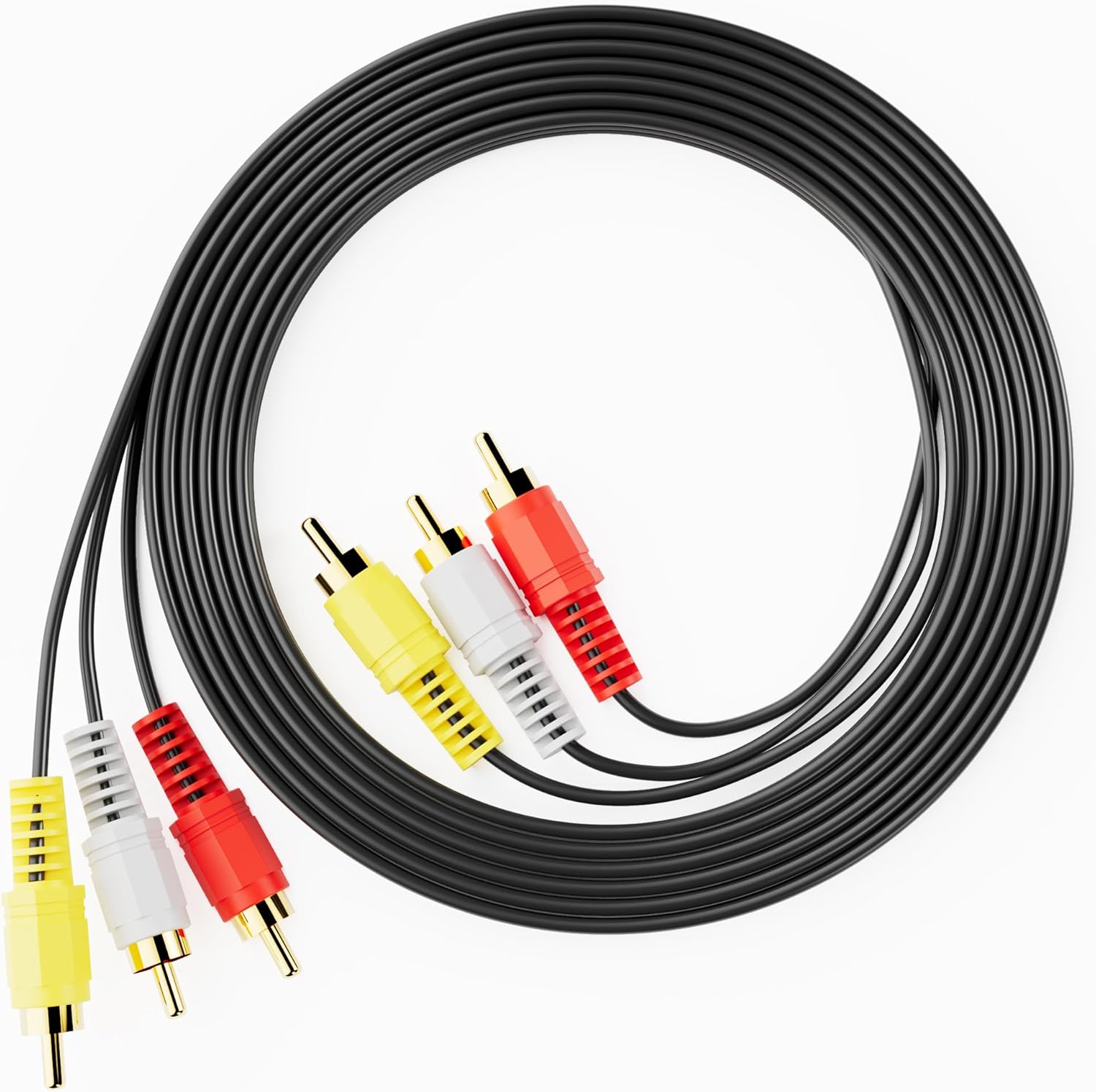 Eanetf 3RCA audio video cable front view with gold plated connectors.