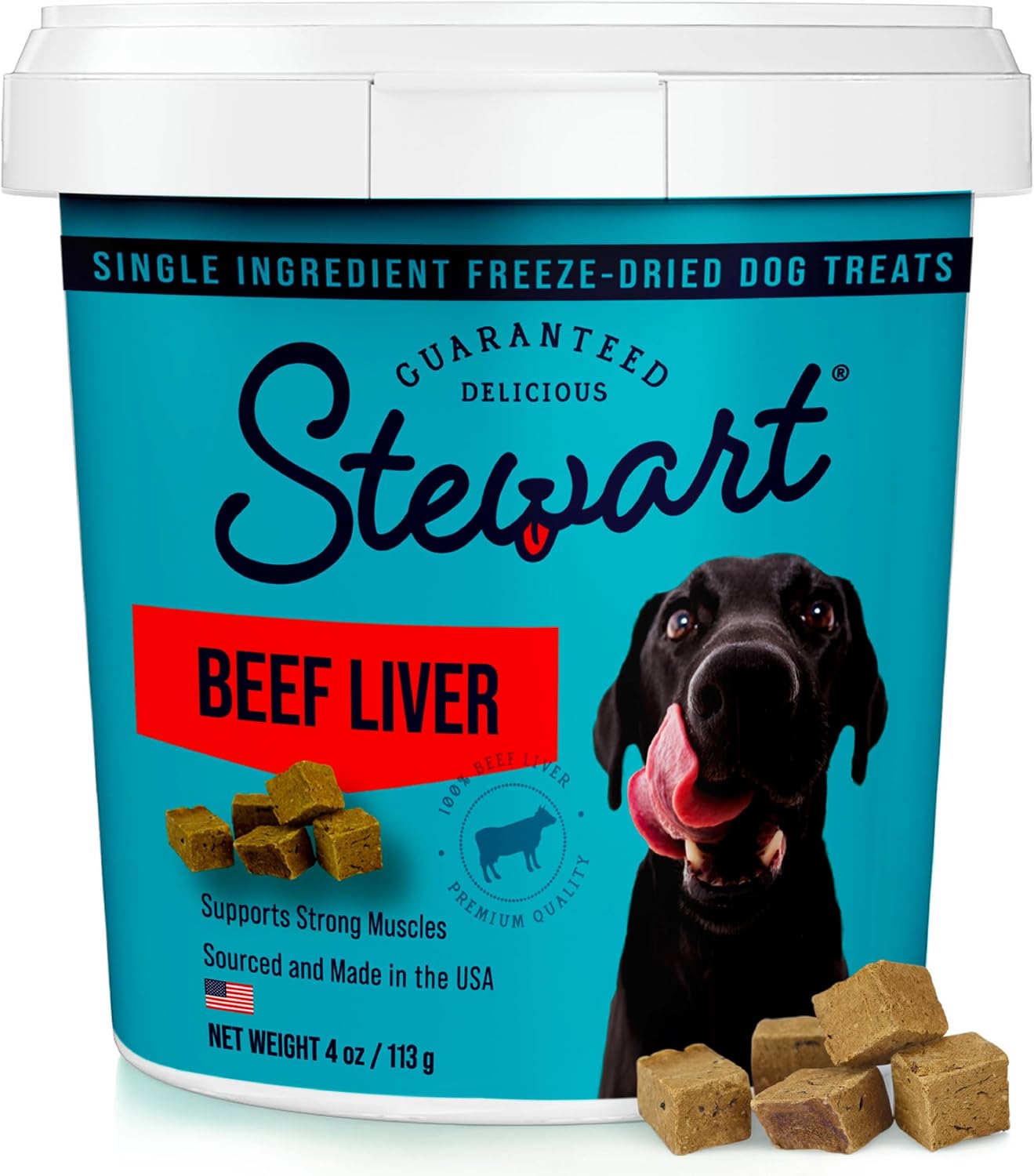 Stewart freeze dried beef liver dog treats front view tub