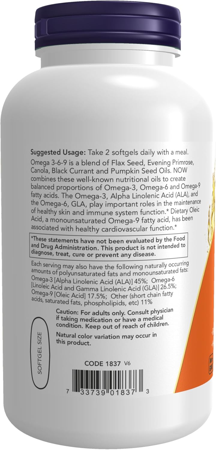 Now Foods Omega 3-6-9 softgels capsule close up