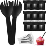 Vane Delx mini disposable plastic sporks front view highlighting the premium matte black finish and combined spoon fork tines.