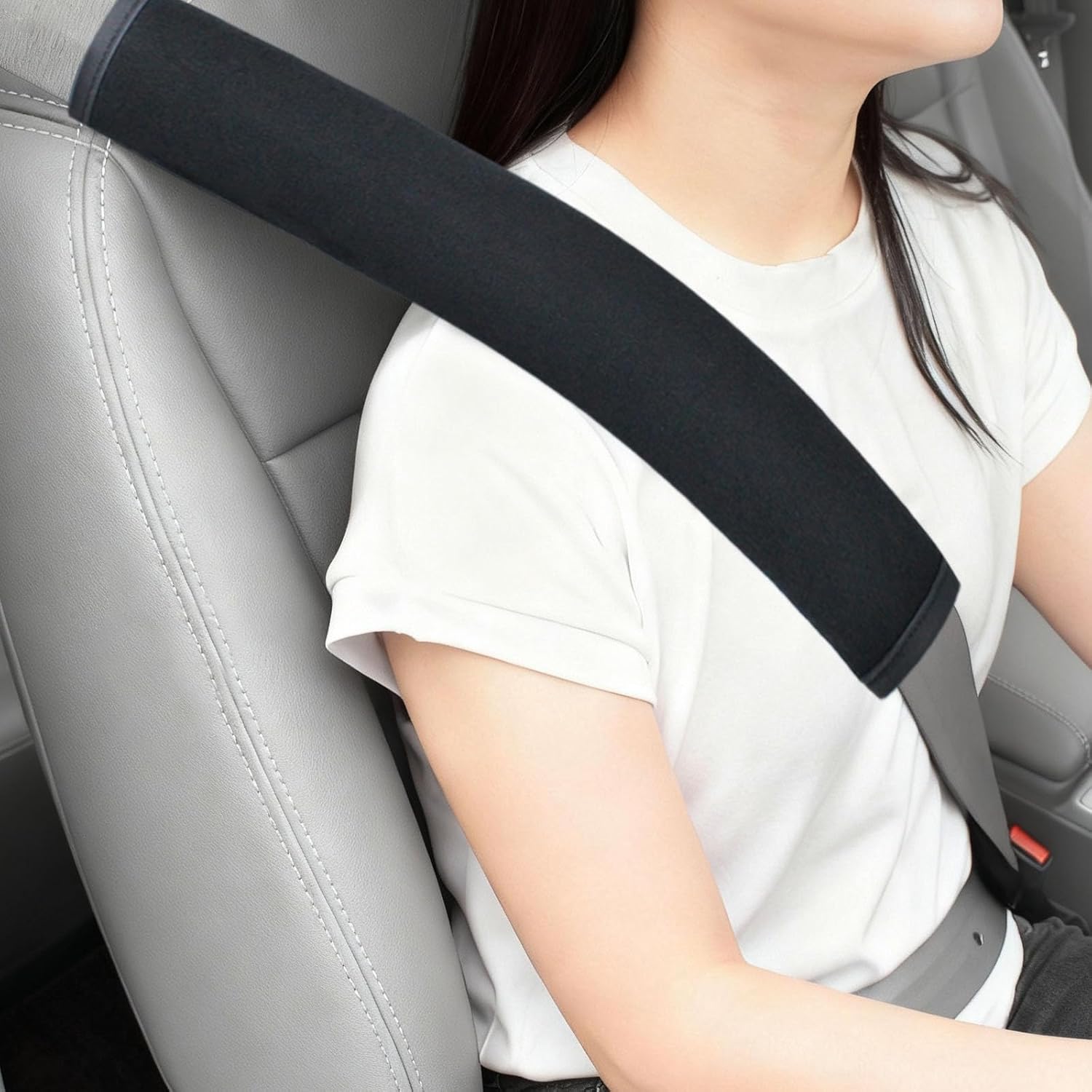 VRSHMB extended seat belt cover pad black front view