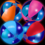 MiniInflat Light Up Beach Balls front view showing vibrant glowing colors during a nighttime pool party.