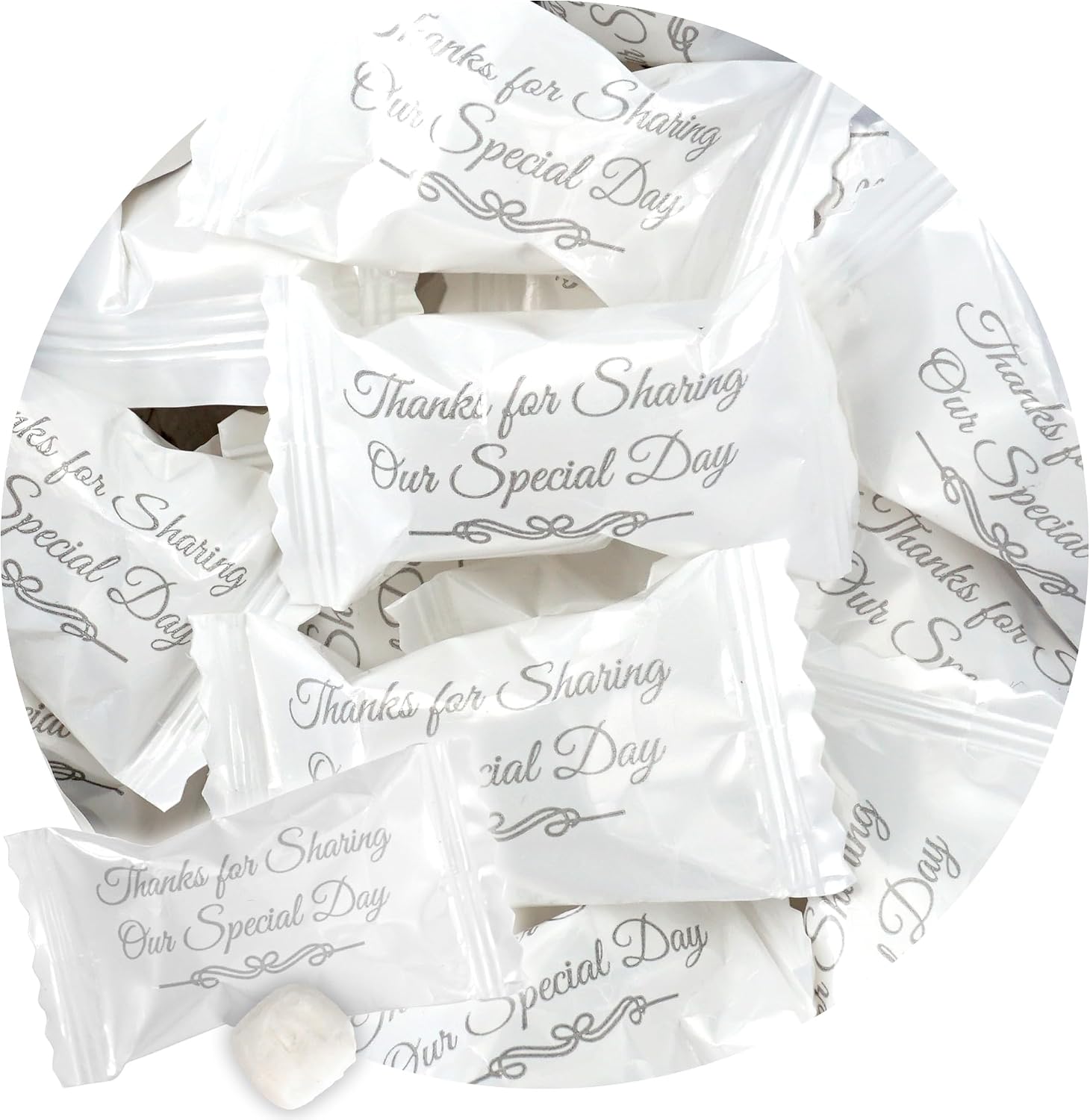 Fun Express Thanks For Sharing Our Special Day Buttermints front view of one pound bag.