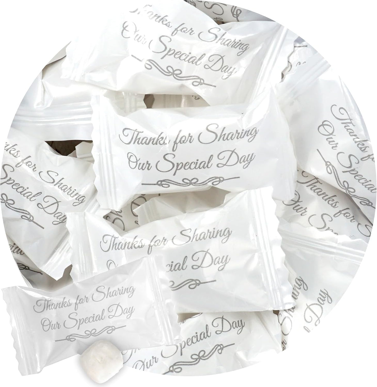 Fun Express Thanks For Sharing Our Special Day Buttermints front view of one pound bag.