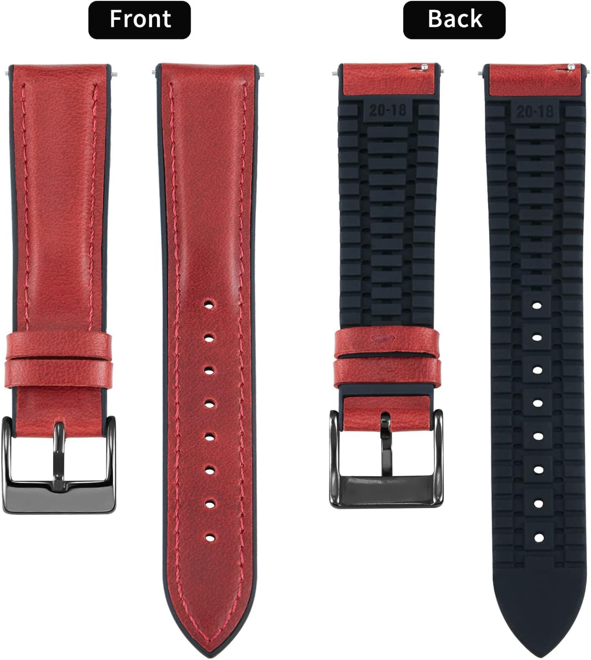 BINLUN Leather Watch Band 14mm 16mm 18mm 19mm 20mm 21mm 22mm Quick Release Premium Oil Wax Leather and Breathable Silicone Hybrid Watch Bands Replacement Strap for Men Women - Image 12