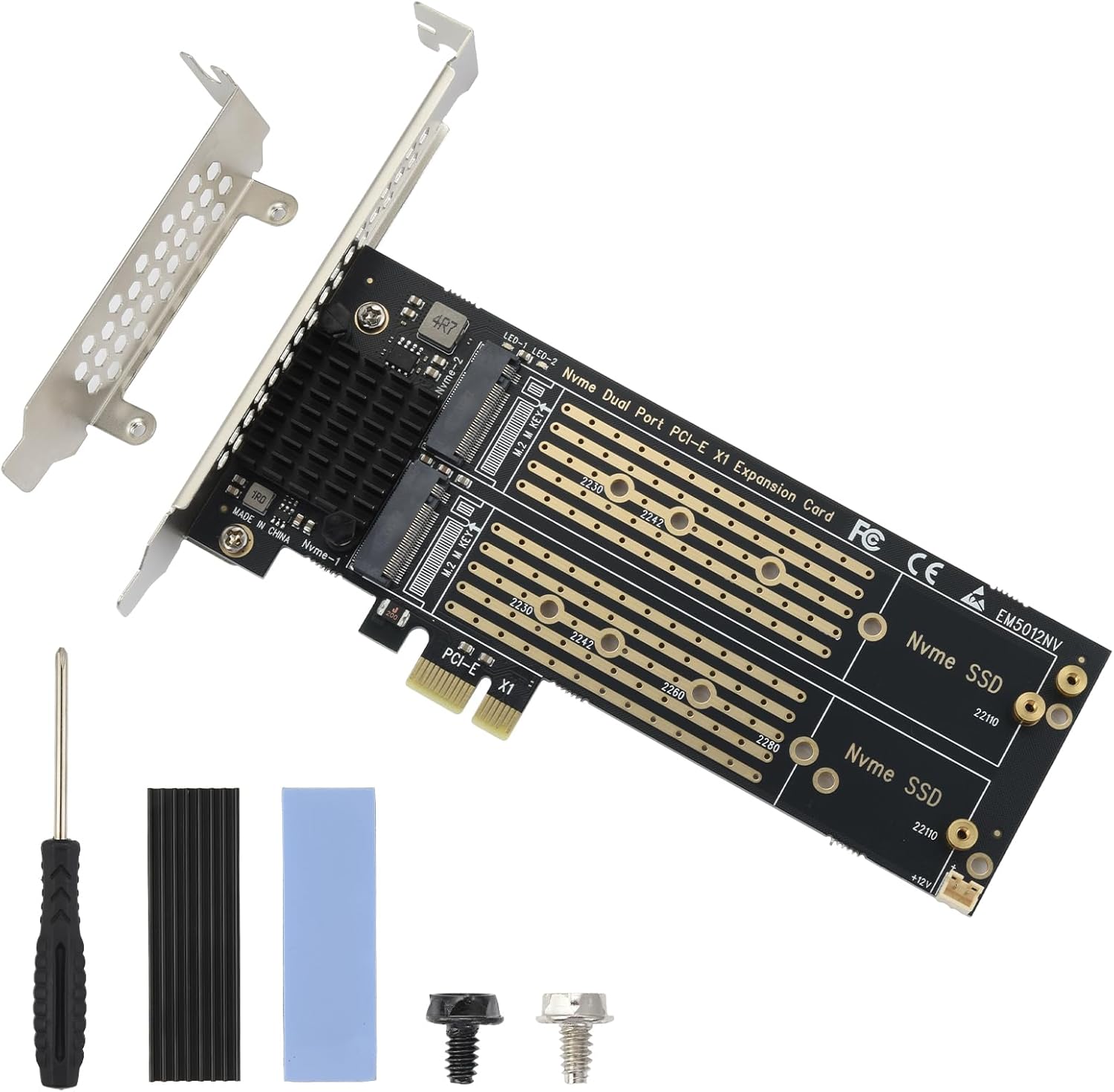 ELUTENG dual M.2 NVMe to PCIe adapter card front view showing dual storage slots