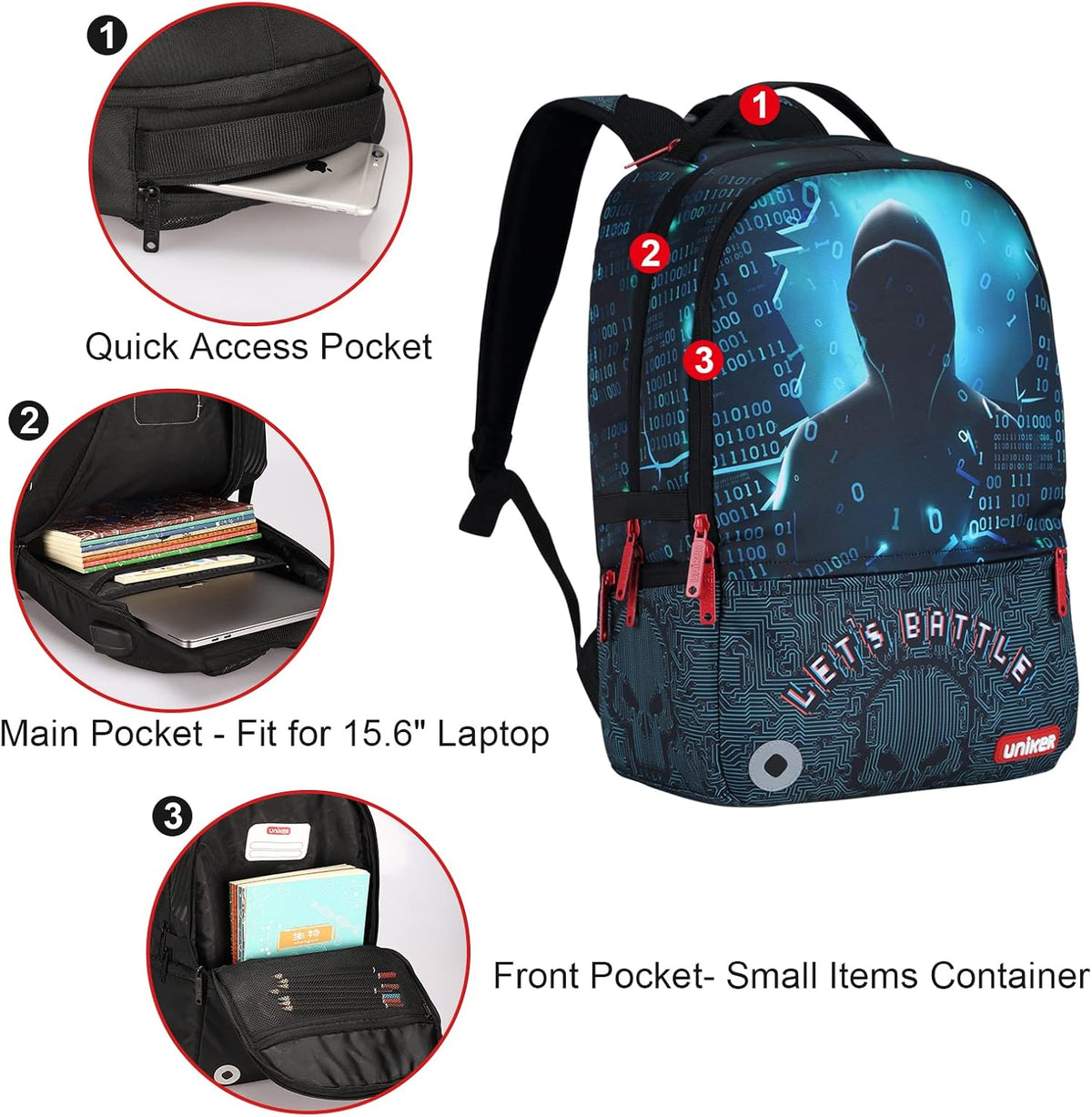 UNIKER computer backpack laptop sleeve closeup