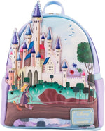 Loungefly Sleeping Beauty Castle shoulder bag front view showcasing 3D applique castle