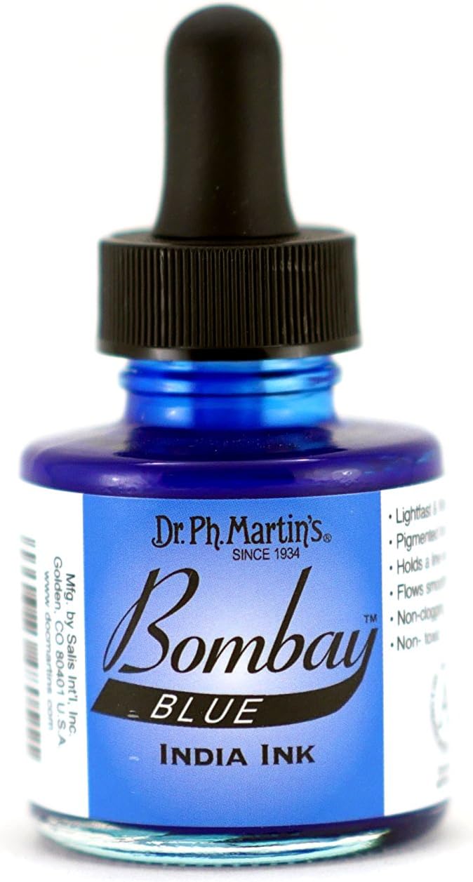 Dr. Ph. Martin's Bombay India Ink blue front view in glass bottle