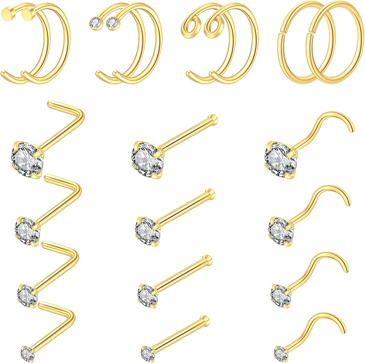 16pcs 20g Stainless Steel Nose Stud for Women 20g Nose Ring Surgical Steel for Men Body Piercing Jewelry - Image 14