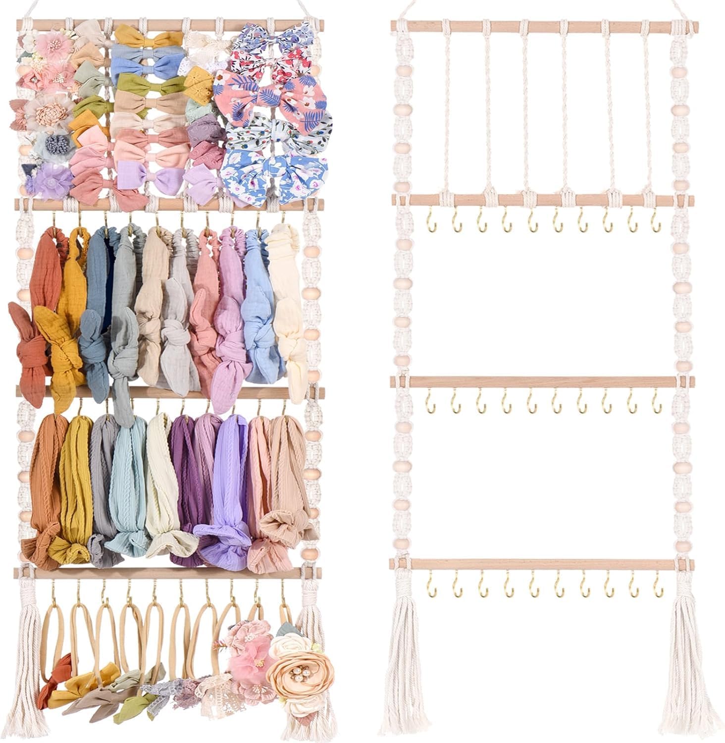 VISATOR headband holder and hair bows organizer front view hanging on a nursery wall.