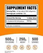 BulkSupplements L-Cysteine amino acid supplement powder nutrition facts and ingredients label