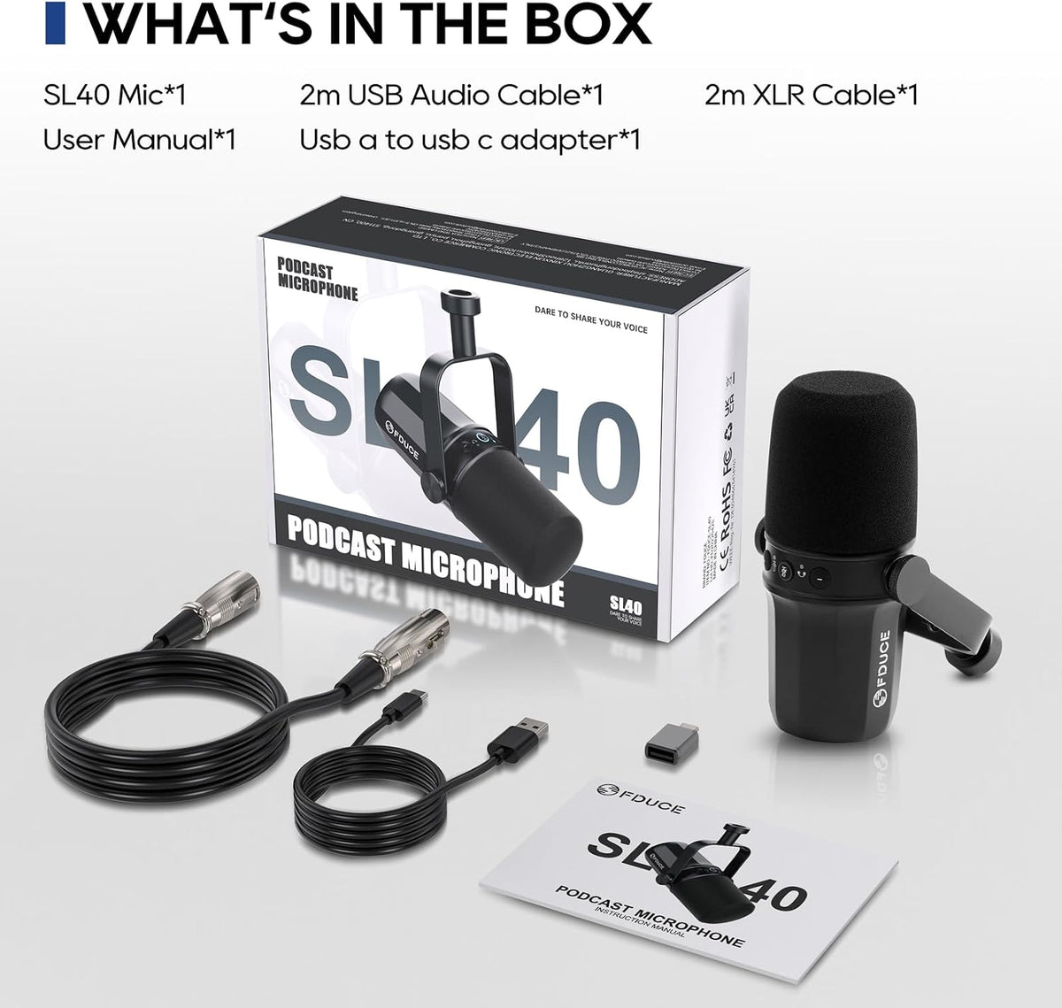 SL40 USB/XLR Dynamic Microphone for Podcasting, Gaming, Live Streaming and Recording, Built-in Headphone Output, LED Mute Button, All Metal, Voice Isolation Technology - Image 9