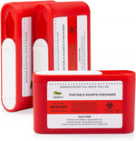 Sijidou pocket travel sharps container front view showing portable red medical biohazard box