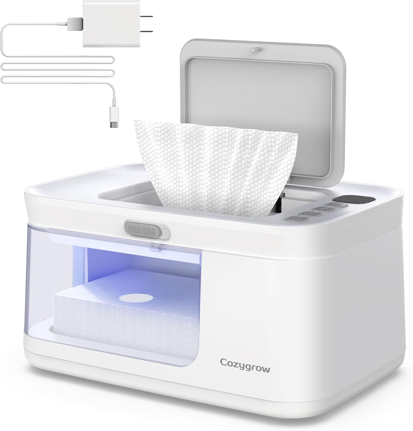 Cozygrow baby wipe warmer front view with digital display