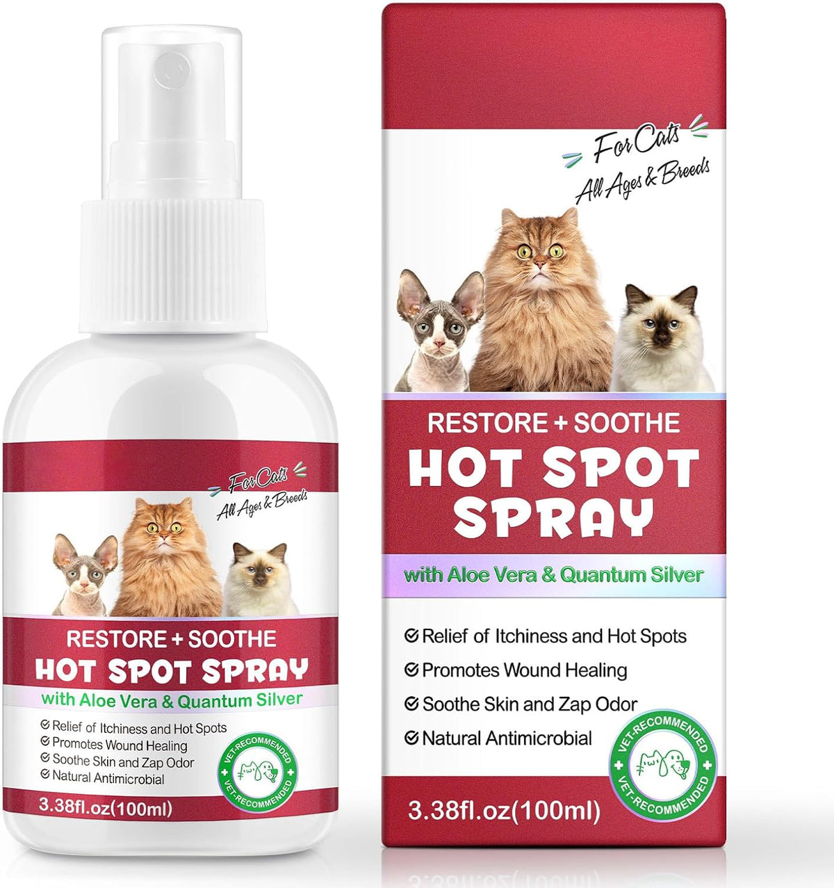 Petlogix cat hot spot spray front view bottle and packaging