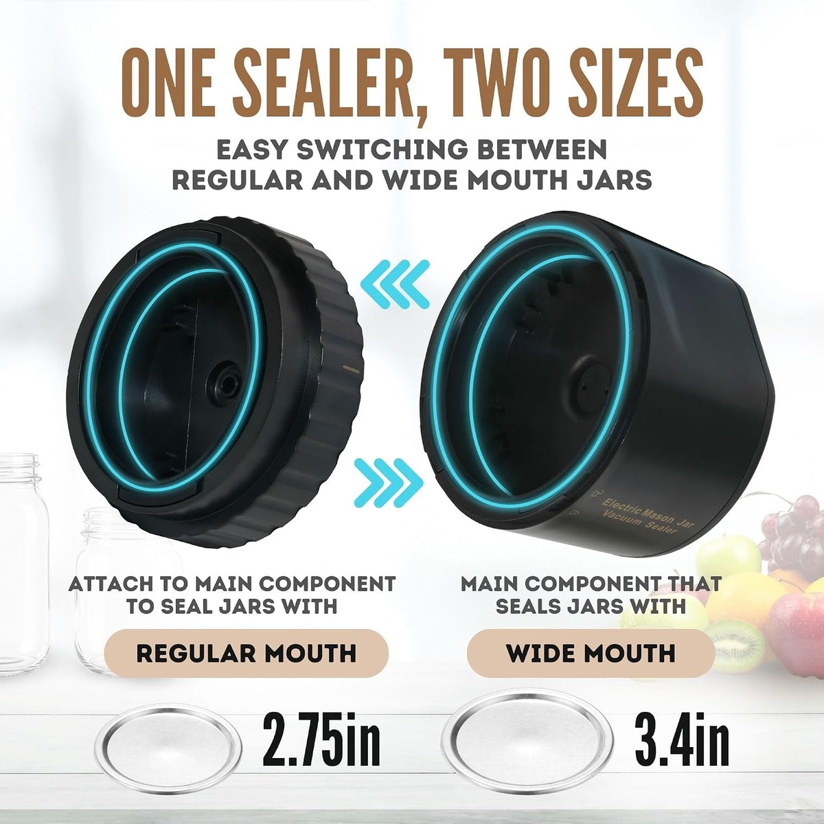 Impruvio sealing kit components including regular and wide mouth lids