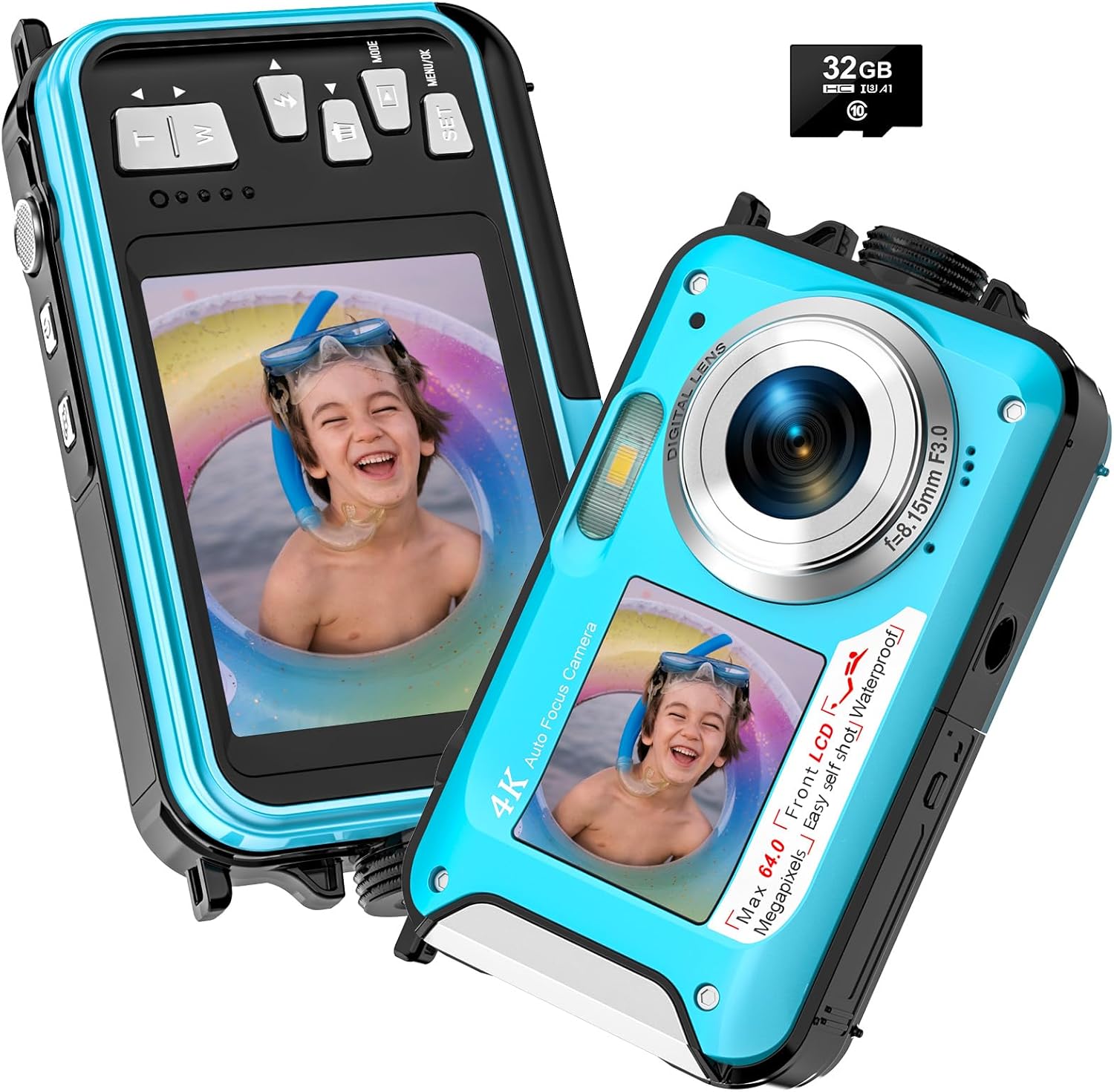 Yifecial 4K underwater camera front view showing dual screens
