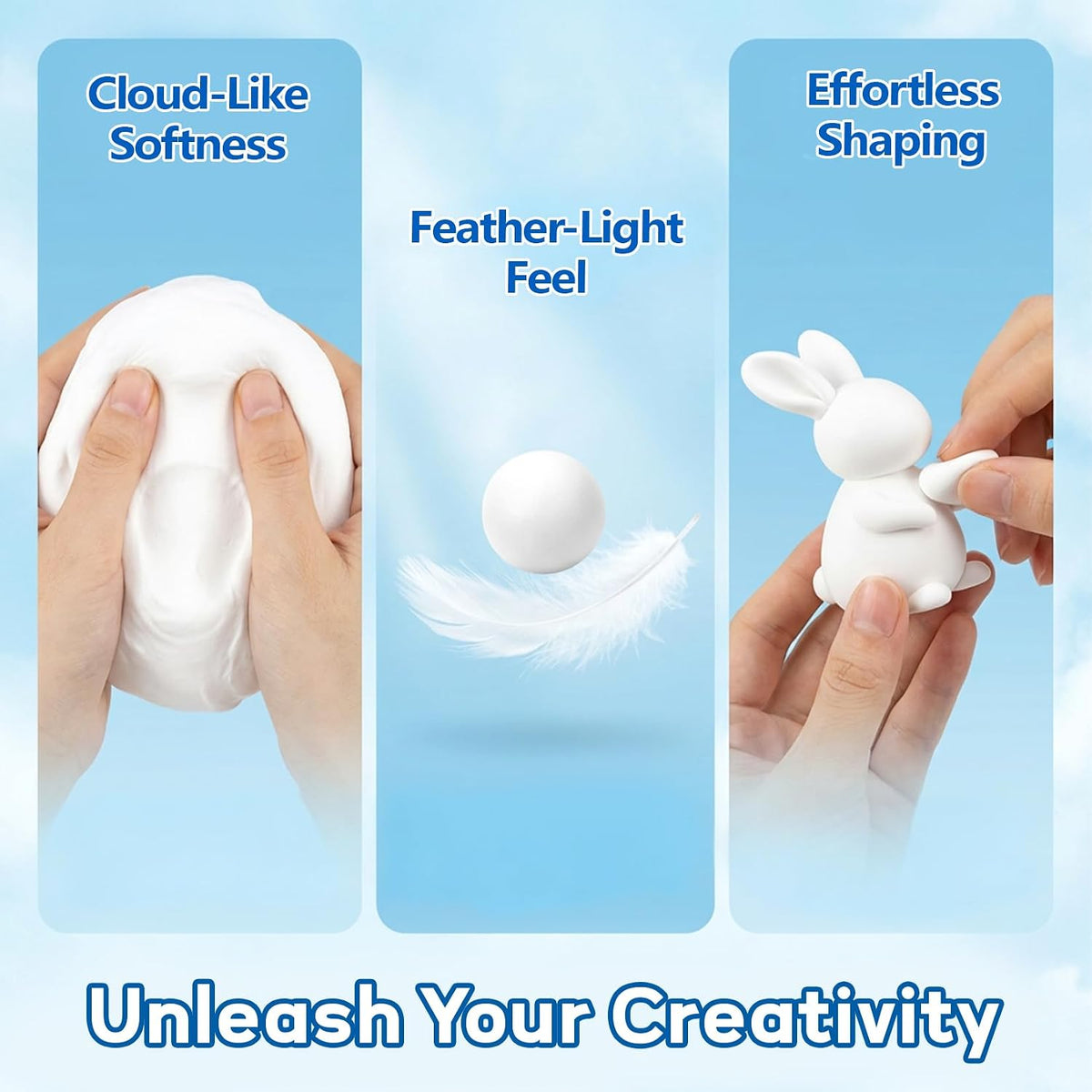 Soft squishy cloud texture demonstration of moldable foam clay