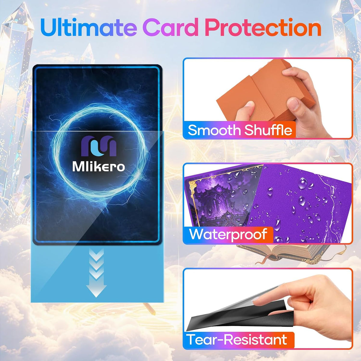 Assorted color card sleeves arranged for deck sorting