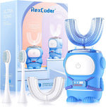 RexCodar Ultrasonic Kids U-Shaped Electric Toothbrush blue astronaut front view for plaque removal