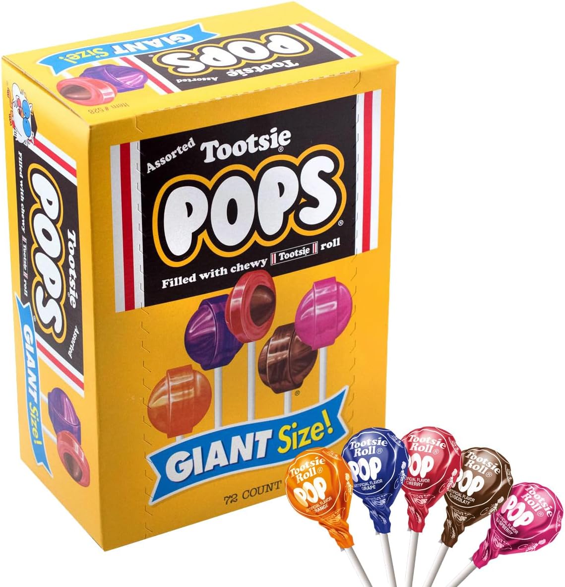 Tootsie Roll Giant Tootsie Pops assorted bag front view showing candy packaging
