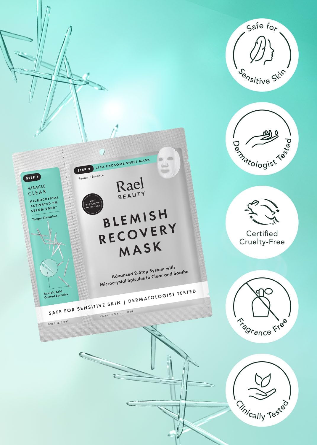 Rael Face Mask - Deep Hydration & Moisturizing Sheet Masks, Daily Skincare, Advanced PM Routine for Glowing Skin, Korean Skin Care (2-Step Blemish Recovery, 4 Count) - Image 9
