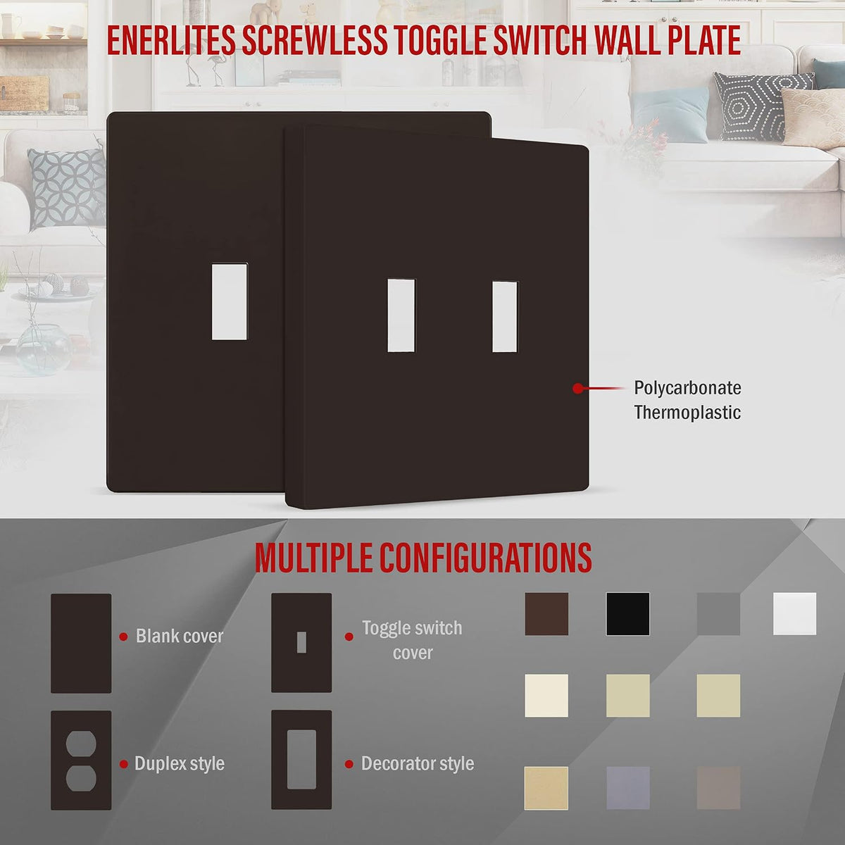ENERLITES thermoplastic wall plate back view showing snap-on mechanism
