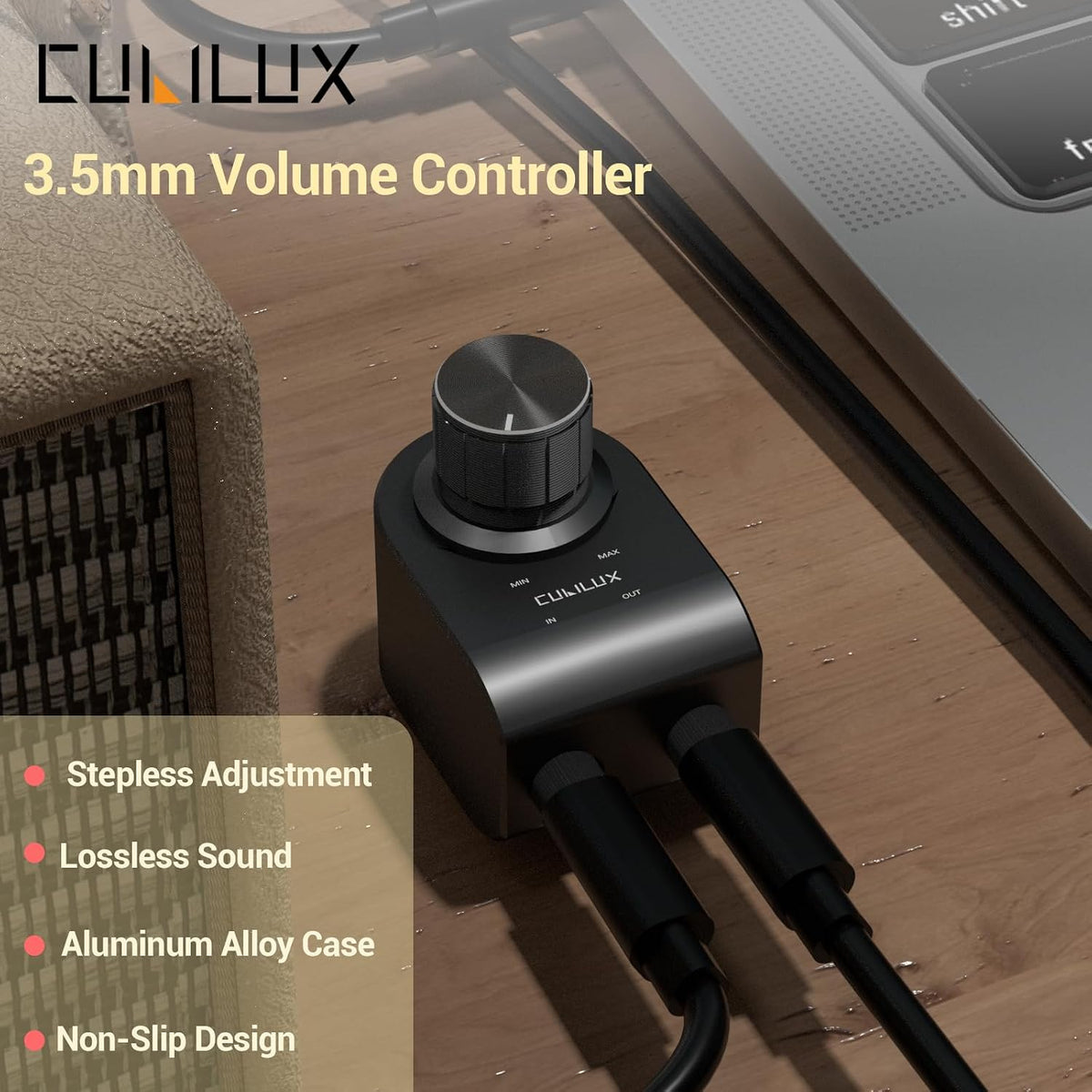 Cubilux volume knob close up view
