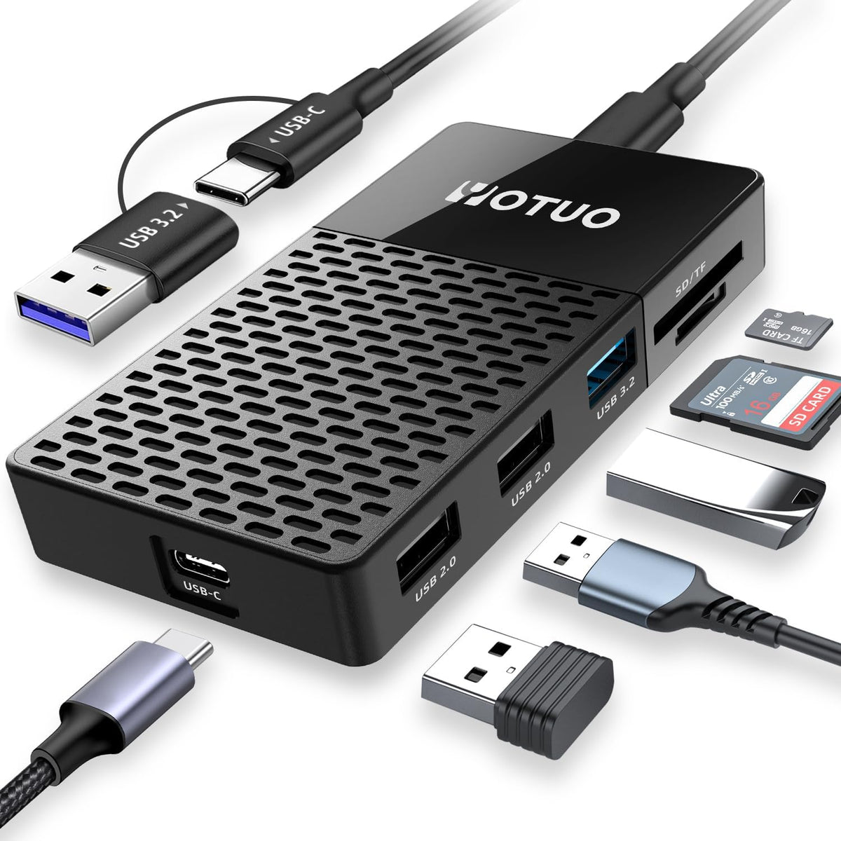 YOTUO portable SSD 1TB front view showing the compact sleek enclosure and USB-C port interface.