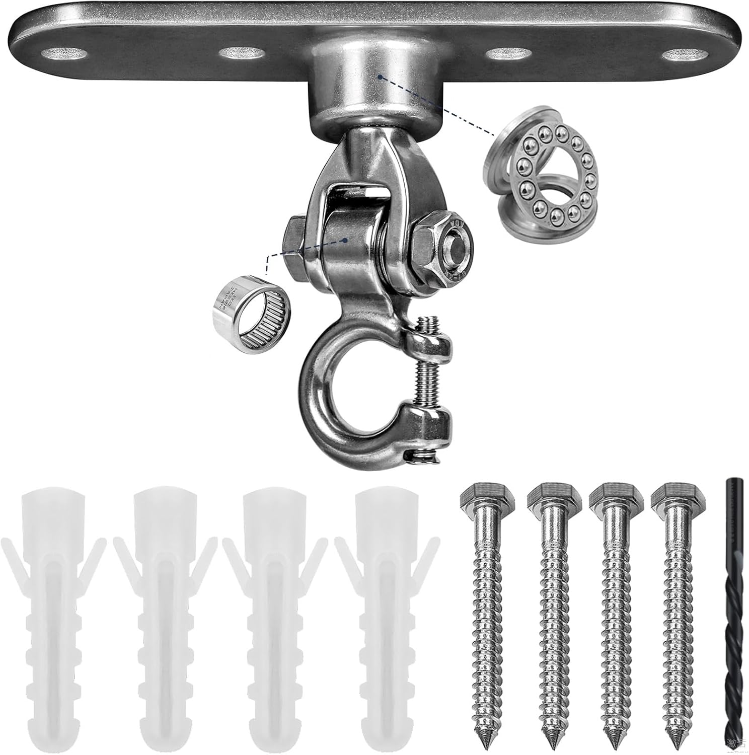 WWFFEN heavy duty swing hanger front view showing stainless steel ceiling mount bracket.