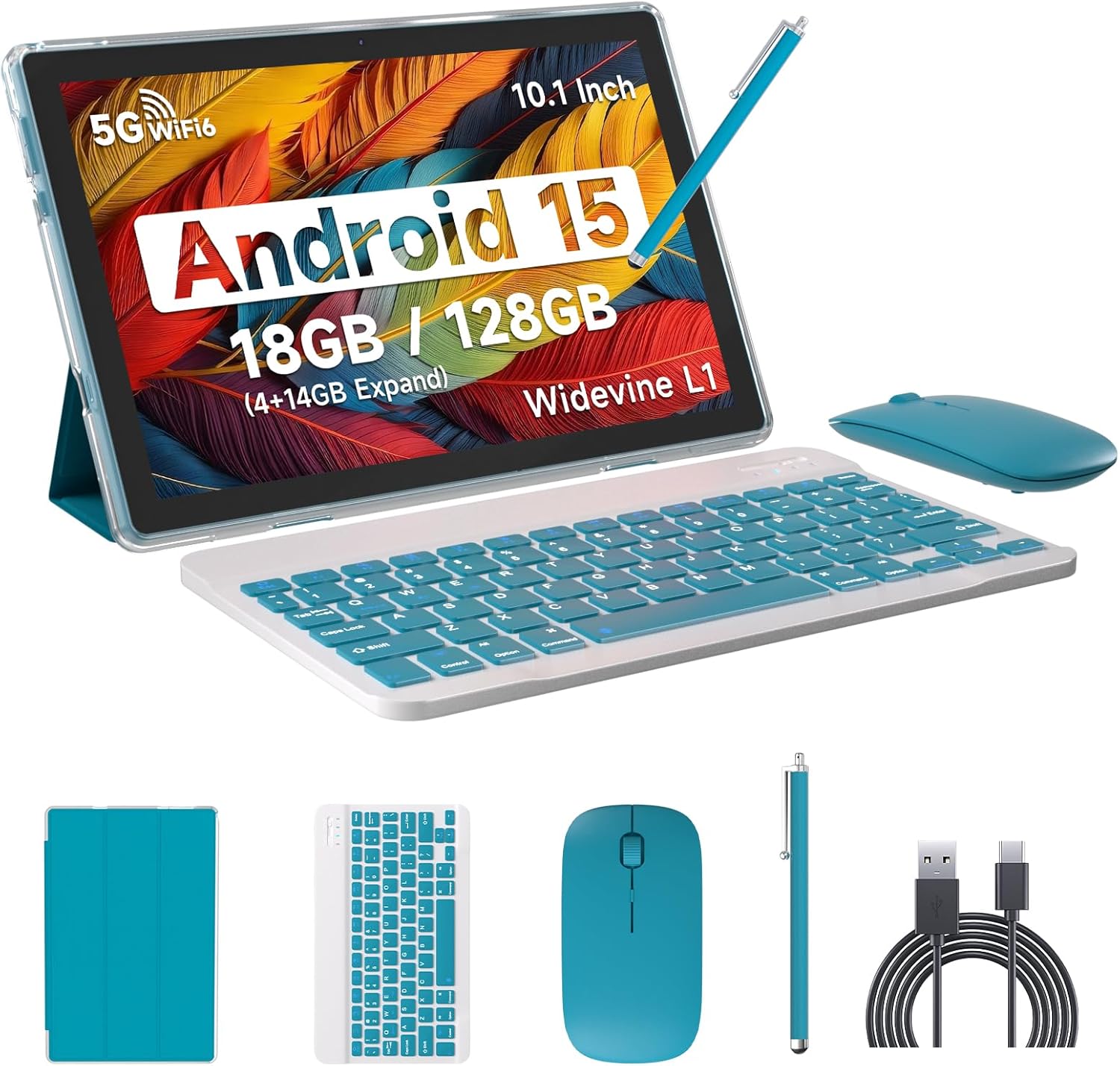 Iweggo 10 inch Android 15 tablet front view navy blue