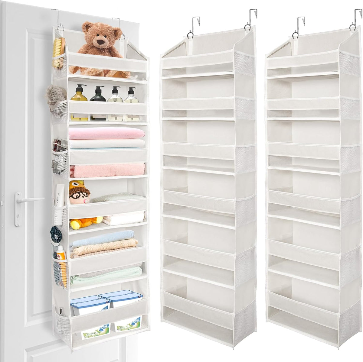 ULG Over The Door Organizer with 6 Large Pockets 12 Side Pockets, 50lbs Weight Capacity Door Hanging Organizer for Bedroom, Bathroom, Pantry, Nursery Storage, Beige - Image 14