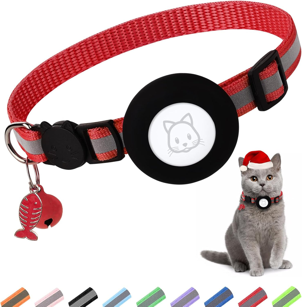 Airtag Cat Collar, Air tag Cat Collar with Bell and Safety Buckle in 3/8" Width, Reflective Collar with Waterproof Airtag Holder Compatible with Apple Airtag for Cat Dog Kitten Puppy (Black) - Image 8