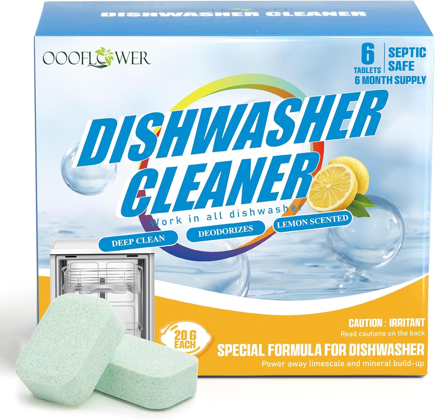 Oooflower dishwasher detergent and deodorizer tablets front view package