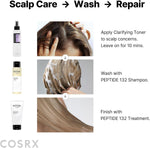 COSRX AHA BHA Clarifying Treatment Toner 150ml bottle for scalp exfoliation.